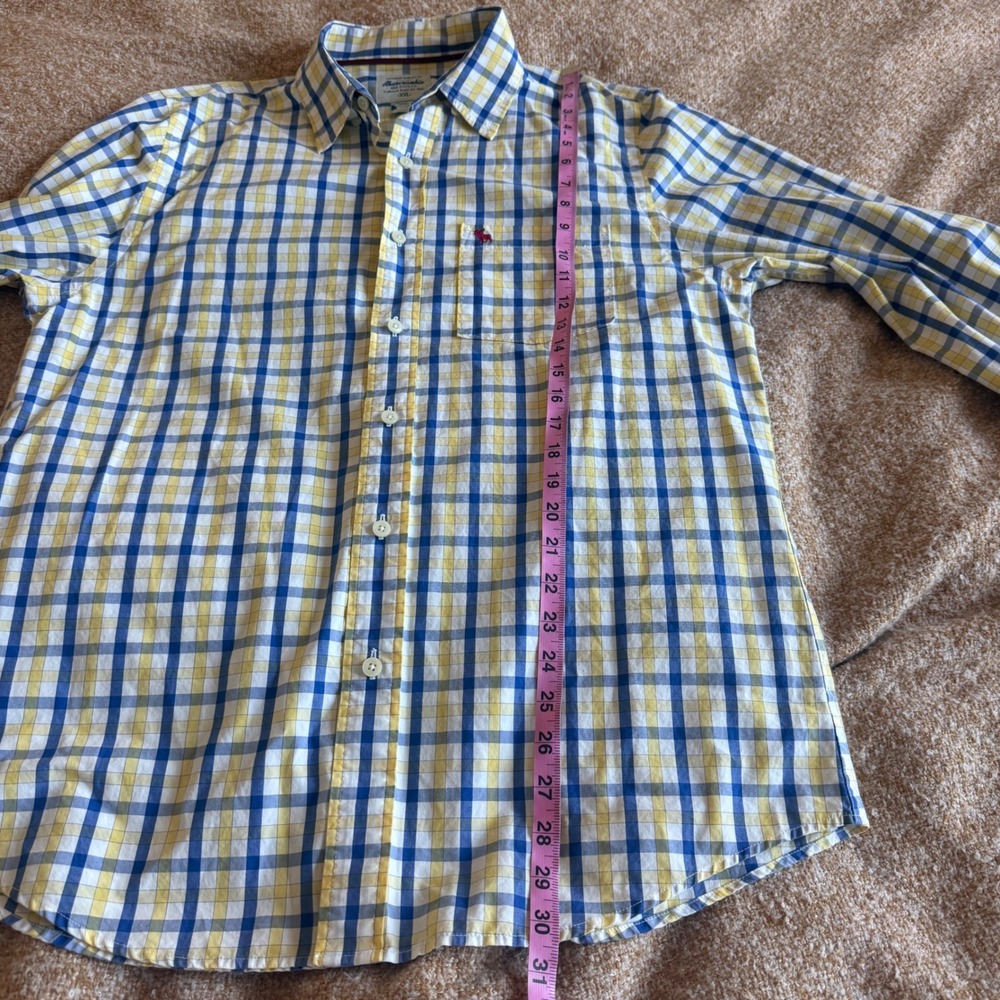 Abercrombie & Fitch Mens XXL Yellow Blue Plaid Button Down Shirt Moose Preppy - Picture 6 of 6